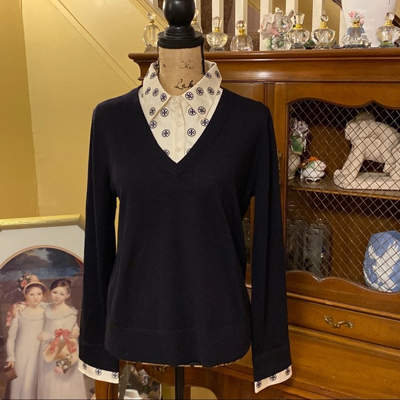 Tory Burch New Embroidered Dickie V-Neck Sweater.  NWT - Picture 5 of 16